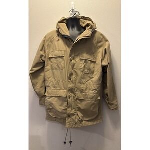 Vintage LL Bean Jacket Mens L Beige Baxter State Parka Cargo Chore Rain Field